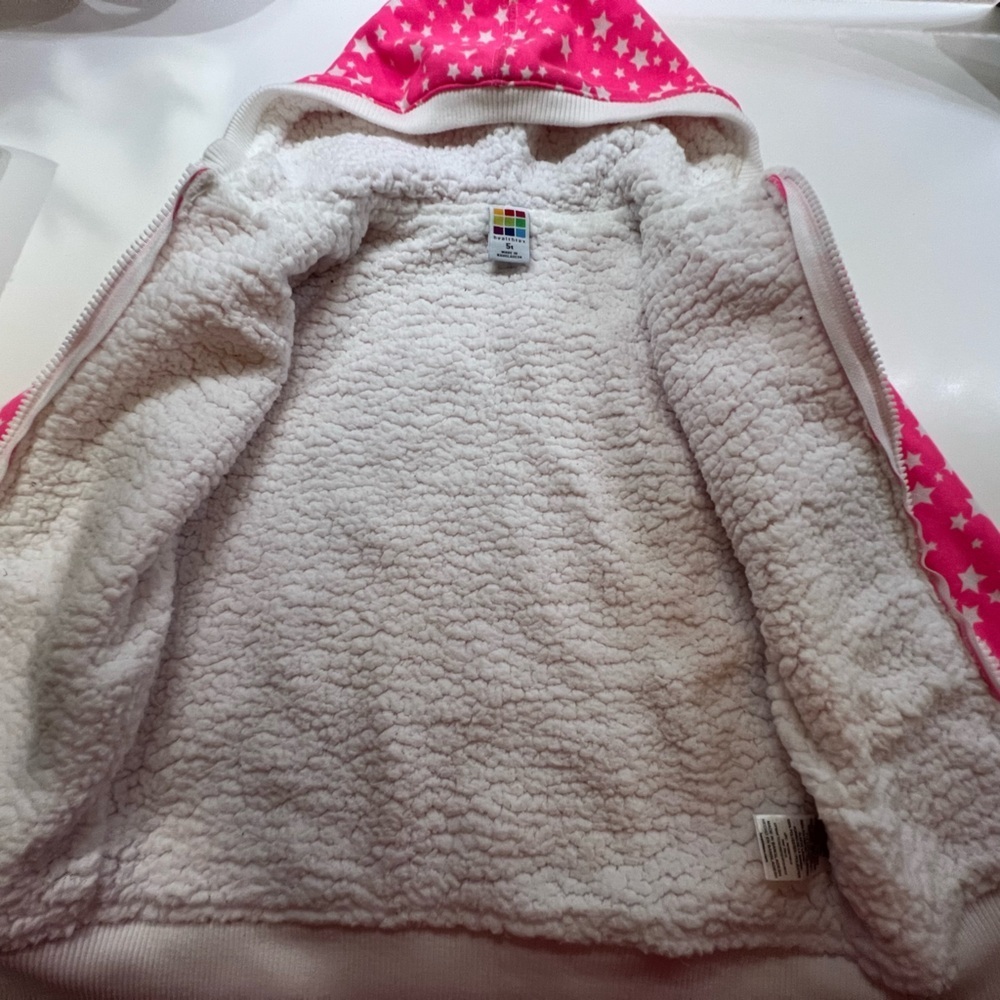HEALTHTEX GIRLS PINK STARRED SIZE 5T HOODIE ZIP UP SWEAT SHIRT. BRITE PINK/WHITE - Picture 9 of 11